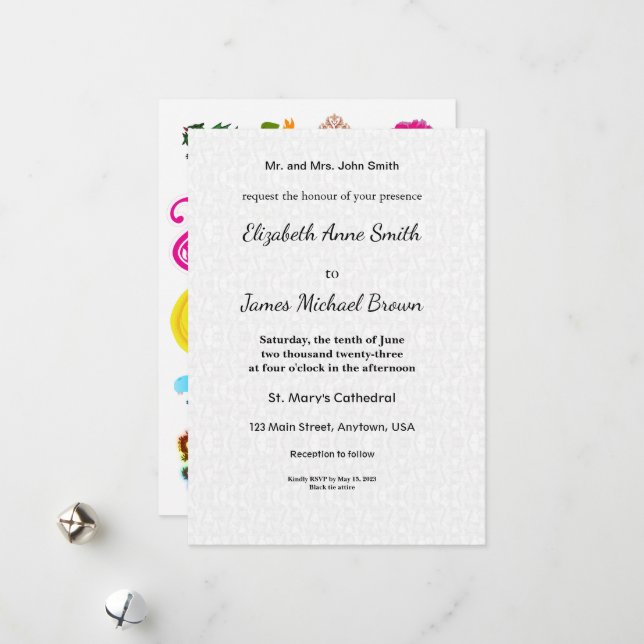 Tarjeta Festiva Flat Wedding Invitation Cards | Floral Fun (Anverso/Reverso In Situ)