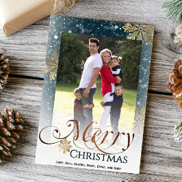 Tarjeta Festiva Flauta de nieve azul ruidosa foto navideña