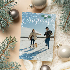 Tarjeta Festiva Flauta de nieve blanca Fotos navideñas de Feliz