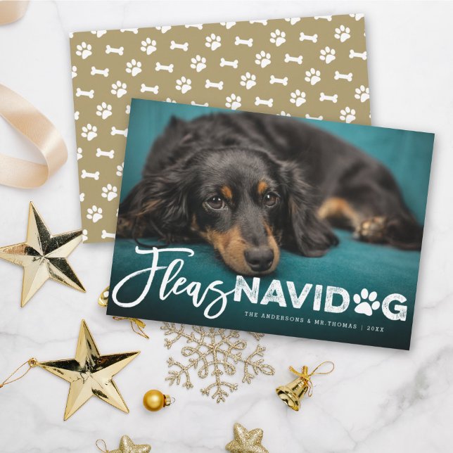 Tarjeta Festiva Fleas Navidog Paw Print Dog Lover Foto Funny Masco (Subido por el creador)