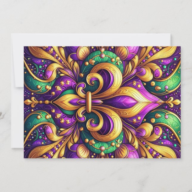 Tarjeta Festiva fleur de lis mardi gras (Anverso)