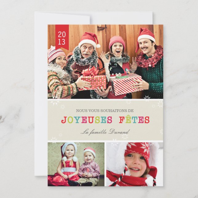 Tarjeta Festiva Flocons de Neige Brillants Carte de Noël (Anverso)