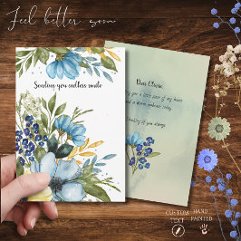 Tarjeta Festiva Flor Azul Elegante Acuarela Pensando en ti