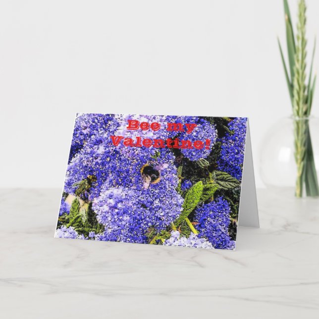 Tarjeta Festiva Flor azul Purpel Abeja Mi Valentín (Anverso)