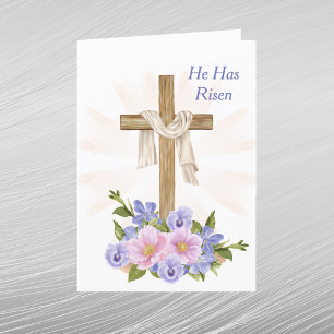 Tarjeta Festiva Flor cristiana de la Cruz Púrpura de Pascua