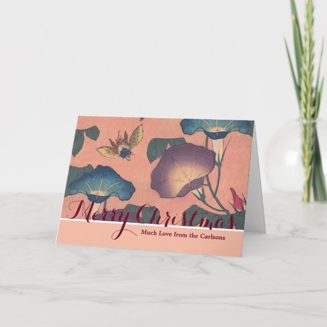 Tarjeta Festiva Flor de abeja rosa Clásica Hokusai Art (Anverso)