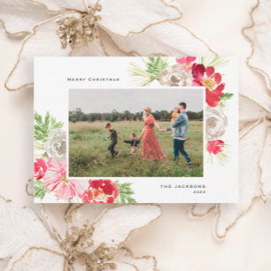 Tarjeta Festiva Flor de acuarela navideña