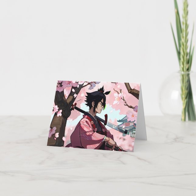 Tarjeta Festiva flor de cerezo Samurai (Anverso)