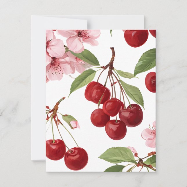 Tarjeta Festiva Flor de Cerezo y Cerezas (Anverso)