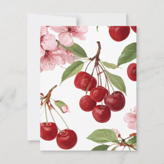 Tarjeta Festiva Flor de Cerezo y Cerezas