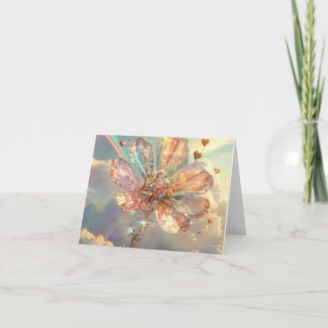 Tarjeta Festiva Flor de cristal rosa suave (Anverso)