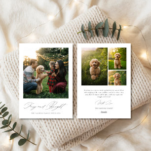 Tarjeta Festiva Flor de escritura y foto familiar moderna de perro