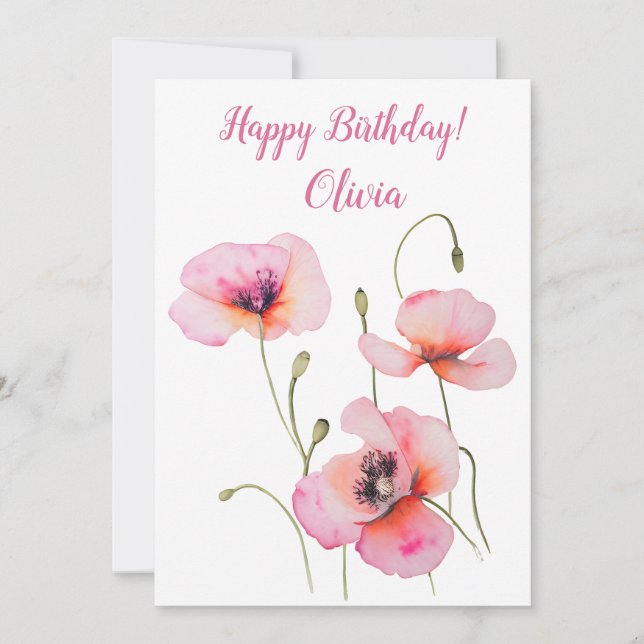 Tarjeta Festiva Flor de nacimiento Agosto Cachorros rosados Acuare (Anverso)