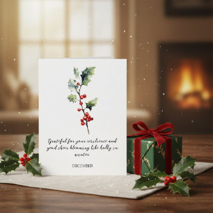 TARJETA FESTIVA FLOR DE NACIMIENTO DE ACEBO DE DICIEMBRE EN ACUARE