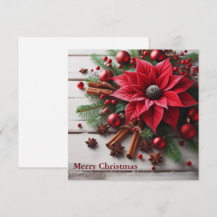 Tarjeta Festiva Flor de Navidades rojos en madera blanca tradicion