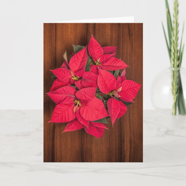 Tarjeta Festiva Flor de Navidades rojos en marrón (Anverso)