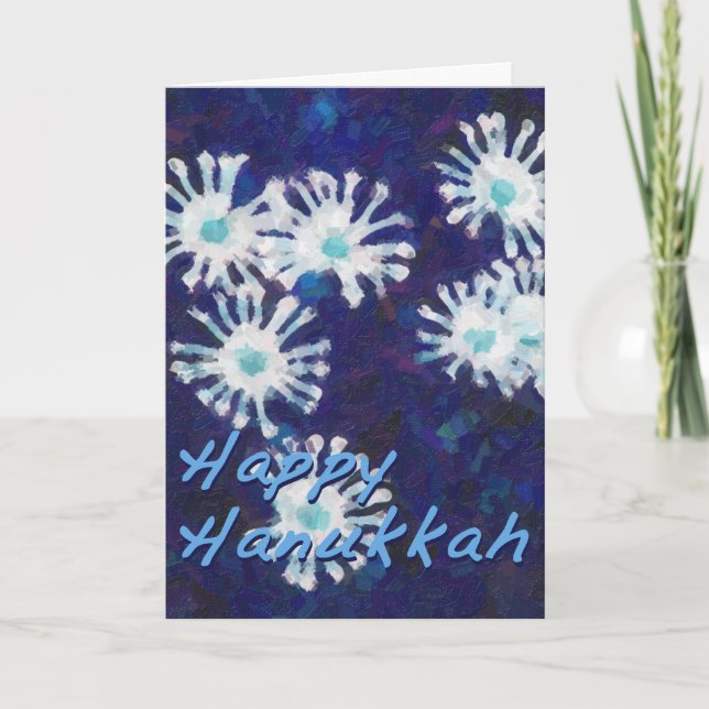 Tarjeta Festiva Flor de nieve Hanukkah Ilustracion azul (Anverso)