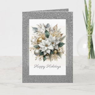 Tarjeta Festiva Flor de Nochebuena con brillo de plata