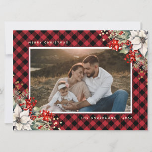 Tarjeta Festiva Flor de Nochebuena Roja Bayas de Acebo Foto Navida