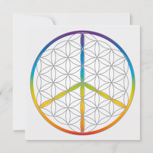 Tarjeta Festiva Flor de vida Diseño Paz + Amor Símbolo Arcoiris (Anverso)