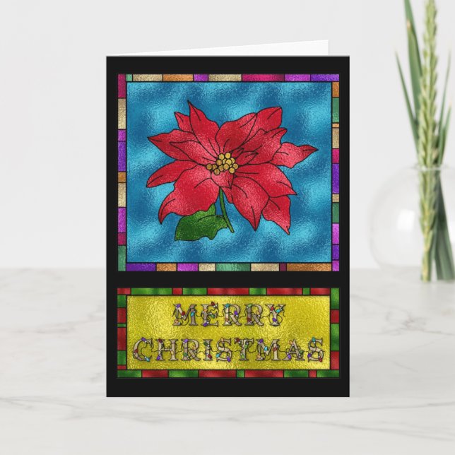 Tarjeta Festiva Flor del Poinsettia del vitral (Anverso)