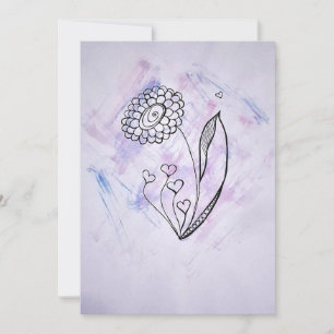 Tarjeta Festiva Flor delicada dibujada a mano con corazones 