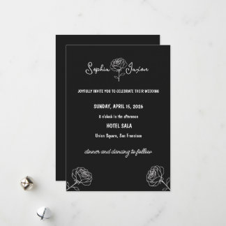 Tarjeta Festiva Flor Elegante Moderna en Negro y Blanco Mínimo