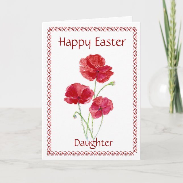 Tarjeta Festiva Flor feliz de Pascua de la hija, amapola (Anverso)