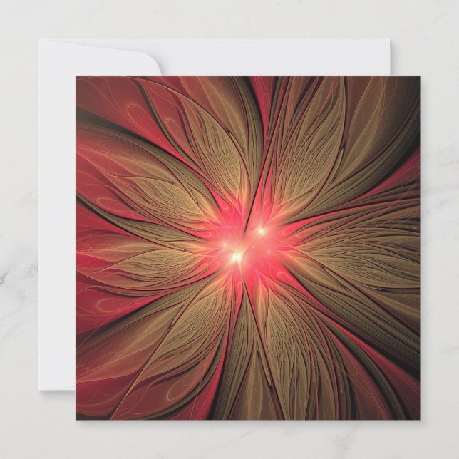 Tarjeta Festiva Flor fractal de fanatismo rojo (Anverso)