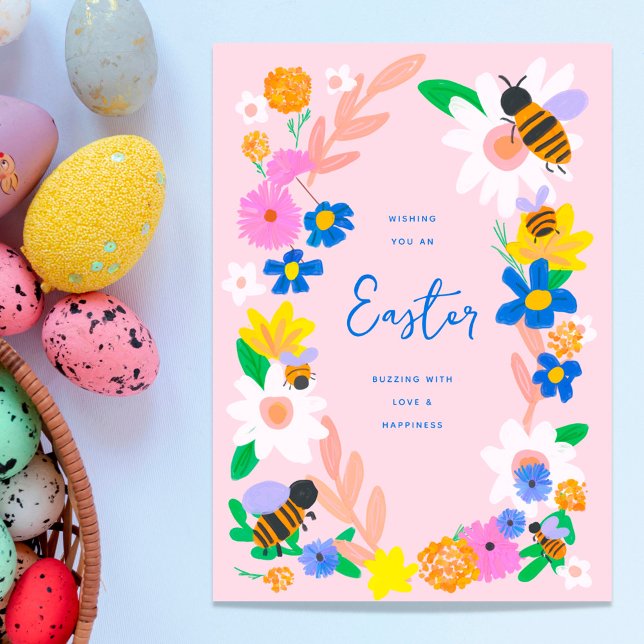 Tarjeta Festiva Flor Jardín Abejas Pascua (Subido por el creador)