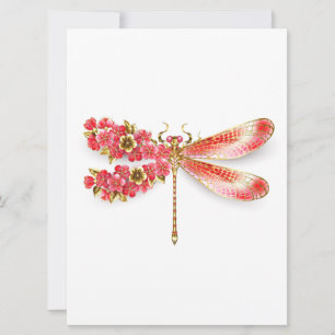 Tarjeta Festiva Flor libélula con sakura de joyas