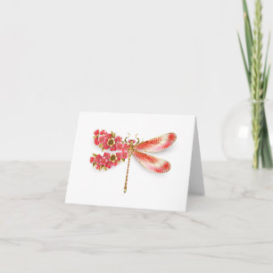 Tarjeta Festiva Flor libélula con sakura de joyas