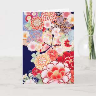 Tarjeta Festiva FLOR PINK RED WHITE Peonía,Rosas Floral Japonesa