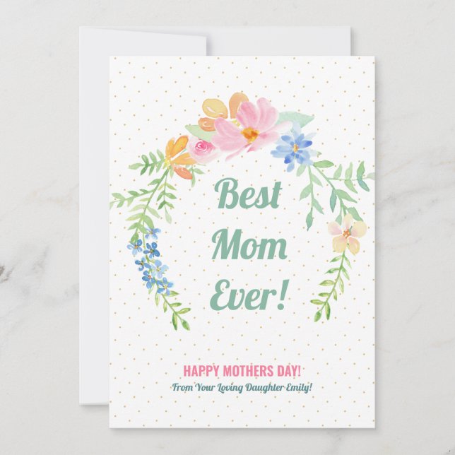 Tarjeta Festiva Flor rosa y azul pastel (Anverso)