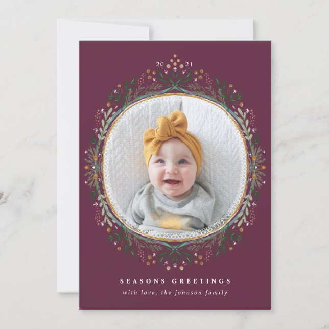 Tarjeta Festiva Flor silvestre folclórica dibujada a mano. Foto de (Anverso)