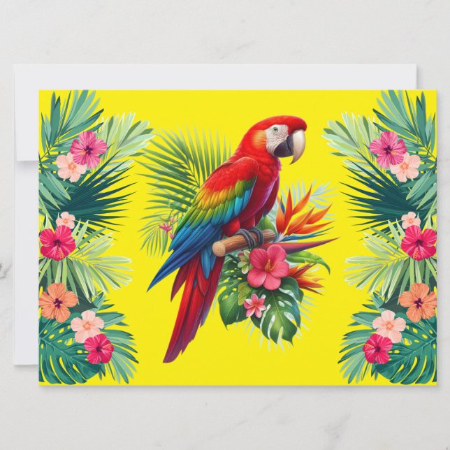 Tarjeta Festiva Flor tropical de macao rojo (Anverso)