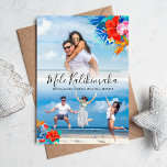 Tarjeta Festiva Flor tropical Mele Kalikimaka Navidades 2 Foto<br><div class="desc">Navidades de Mele Kalikimaka fototarjeta de vacaciones con flores coloridas vibrantes,  dos fotos de tu elección,  tipografía de escritura caligráfica y tus nombres.</div>