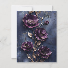 Tarjeta Festiva Flor violenta morada sobre fondo azul oscuro
