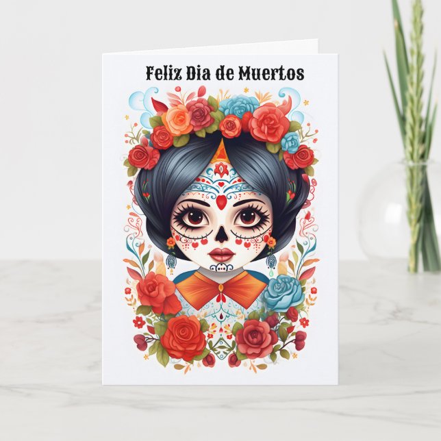 Tarjeta Festiva 🌹 Flor y Calavera: Homenaje al Día de Muertos 🌹 (Anverso)
