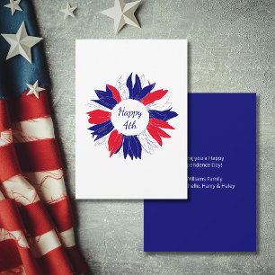 Tarjeta Festiva Floral 4 de julio Azul Blanco Rojo Patriótico