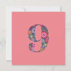 Tarjeta Festiva Floral 9 Personalizado de cumpleaños Texto rosa