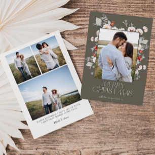 Tarjeta Festiva Floral acuarela Merry Christmas Photo Card