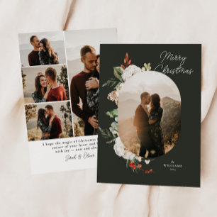 Tarjeta Festiva Floral acuarela Merry Christmas Photo Card