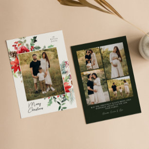 Tarjeta Festiva Floral acuarela Merry Christmas Photo Card
