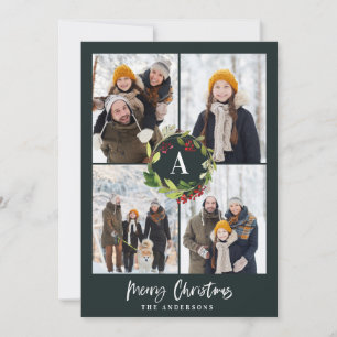 Tarjeta Festiva Floral acuarela multifoto + navidades follaje