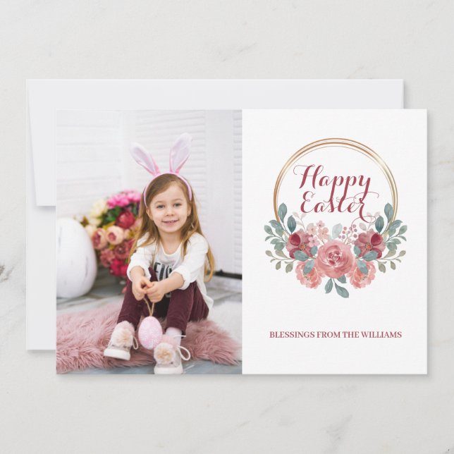 Tarjeta Festiva Floral acuática Wreath Happy Easter Photo (Anverso)