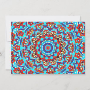 Tarjeta Festiva Floral azul de hoja Verde azulada Mandala Boho