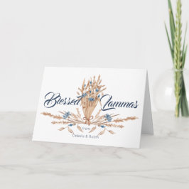 Tarjeta Festiva Floral azul rústico seca deja lammas benditos
