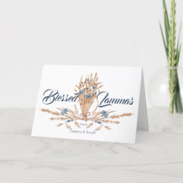 Tarjeta Festiva Floral azul rústico seca deja lammas benditos