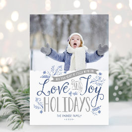 Tarjeta Festiva Floral azul Whimsy 2 foto doblada